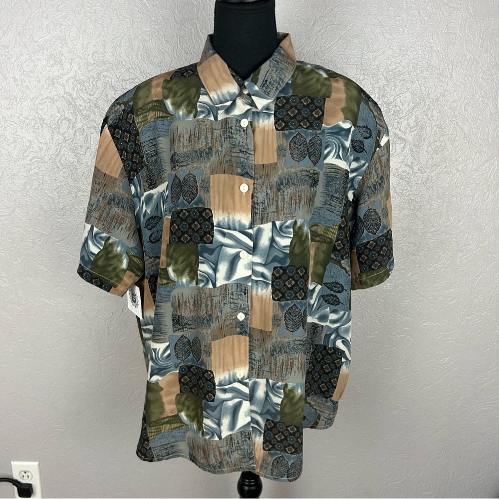 VINTAGE 80s Short Sleeve Abstract Blouse